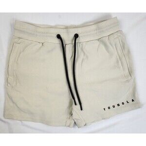 Young LA White Sweat Shorts Gym Men Size Medium Pockets Drawstring Heavy